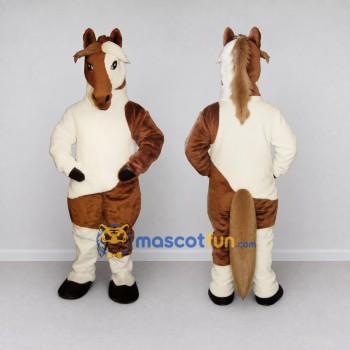 Custom Brown and White Pinto Horse Mascot Costume Adult Full Body Suit for Farm Events