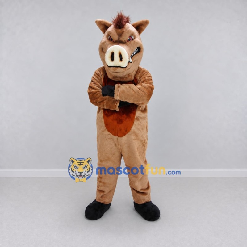 Custom Tan and Brown Wild Boar Mascot Costume Adult Full Body Suit for Sports Events