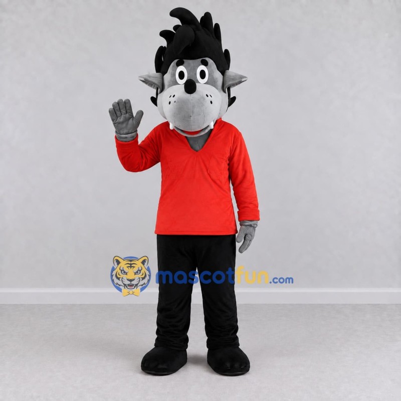 Custom Gray and Red Wolf in a Shirt and Pants Mascot Costume Adult Full Body Suit for School Events Custom Gray and Red Wolf in a Shirt and Pants Mascot Costume Adult Full Body Suit for School Events