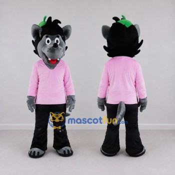Custom Gray and Pink Wolf in a Shirt and Pants Mascot Costume Adult Full Body Suit for School Events
