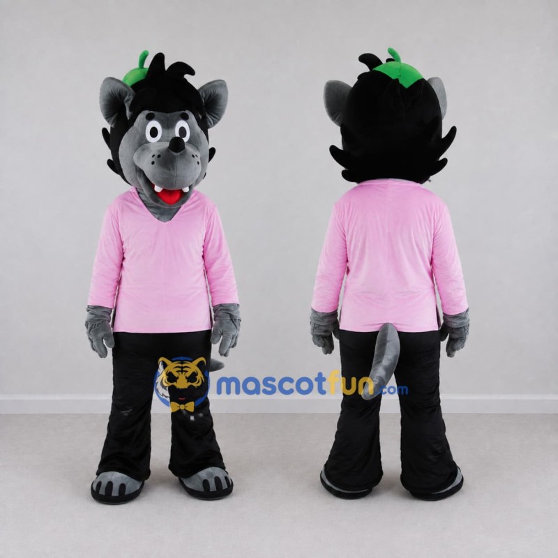 Custom Gray and Pink Wolf in a Shirt and Pants Mascot Costume Adult Full Body Suit for School Events Custom Gray and Pink Wolf in a Shirt and Pants Mascot Costume Adult Full Body Suit for School Events