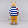 Custom Tan and Blue Hippopotamus in a Striped Shirt Mascot Costume Adult Full Body Suit for Summer Events Custom Tan and Blue Hippopotamus in a Striped Shirt Mascot Costume Adult Full Body Suit for Summer Events