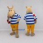 Custom Tan and Blue Hippopotamus in a Striped Shirt Mascot Costume Adult Full Body Suit for Summer Events
