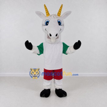 Custom White and Green Goat in Sportswear Mascot Costume Adult Full Body Suit for Sports Events Custom White and Green Goat in Sportswear Mascot Costume Adult Full Body Suit for Sports Events
