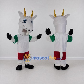 Custom White and Green Goat in Sportswear Mascot Costume Adult Full Body Suit for Sports Events