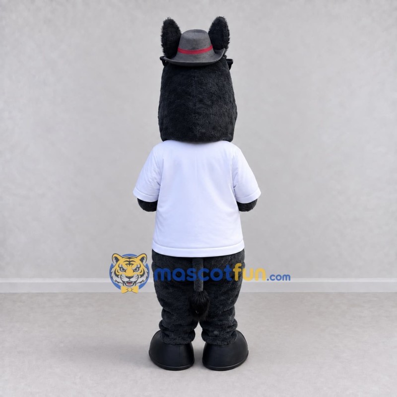 Custom Dark Gray and White Donkey in a T-Shirt and Hat Mascot Costume Adult Full Body Suit for School Events