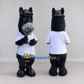 Custom Dark Gray and White Donkey in a T-Shirt and Hat Mascot Costume Adult Full Body Suit for School Events