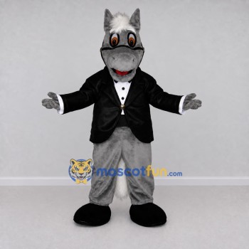 Custom Gray and Black Horse in a Tuxedo Jacket Mascot Costume Adult Full Body Suit for Theme Parties