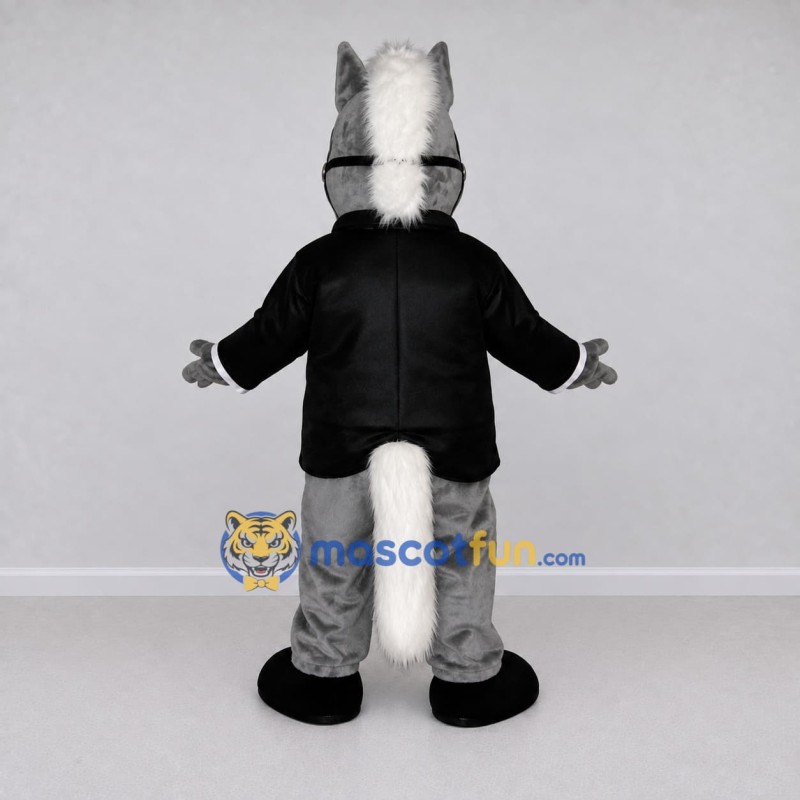 Custom Gray and Black Horse in a Tuxedo Jacket Mascot Costume Adult Full Body Suit for Theme Parties Custom Gray and Black Horse in a Tuxedo Jacket Mascot Costume Adult Full Body Suit for Theme Parties