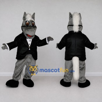 Custom Gray and Black Horse in a Tuxedo Jacket Mascot Costume Adult Full Body Suit for Theme Parties
