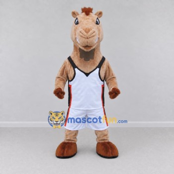 Custom Tan and White Horse in Basketball Sportswear Mascot Costume Adult Full Body Suit for Sports Events
