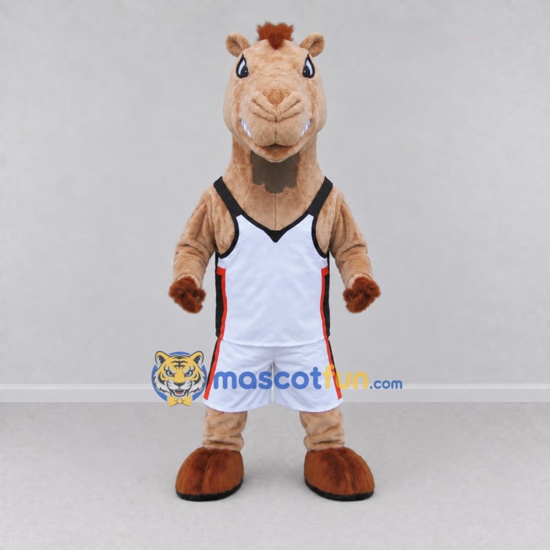 Custom Tan and White Horse in Basketball Sportswear Mascot Costume Adult Full Body Suit for Sports Events
