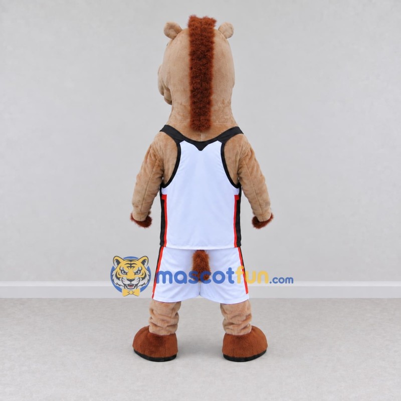 Custom Tan and White Horse in Basketball Sportswear Mascot Costume Adult Full Body Suit for Sports Events