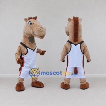 Custom Tan and White Horse in Basketball Sportswear Mascot Costume Adult Full Body Suit for Sports Events