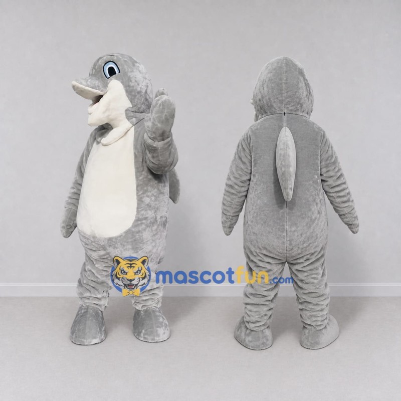 Custom Gray and White Dolphin Mascot Costume Adult Full Body Suit for Ocean Events Custom Gray and White Dolphin Mascot Costume Adult Full Body Suit for Ocean Events