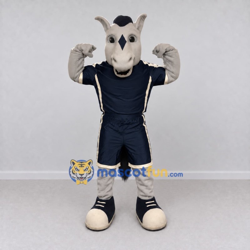Custom Gray and Navy Blue Donkey in Sportswear Mascot Costume Adult Full Body Suit for Sports Events Custom Gray and Navy Blue Donkey in Sportswear Mascot Costume Adult Full Body Suit for Sports Events