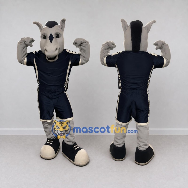 Custom Gray and Navy Blue Donkey in Sportswear Mascot Costume Adult Full Body Suit for Sports Events Custom Gray and Navy Blue Donkey in Sportswear Mascot Costume Adult Full Body Suit for Sports Events