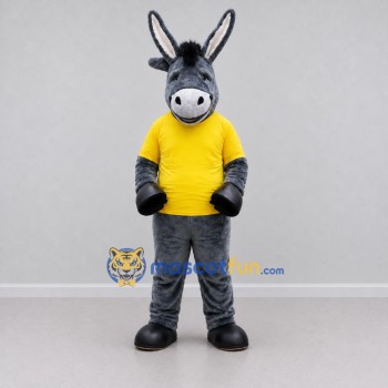 Custom Gray and Yellow Donkey in a T-Shirt Mascot Costume Adult Full Body Suit for School Events
