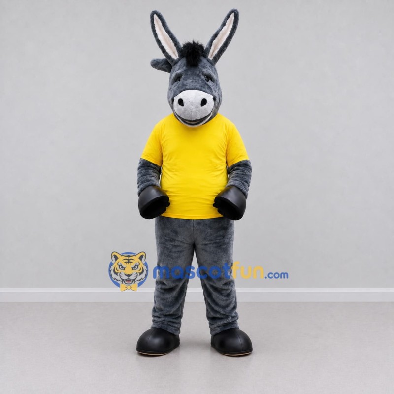 Custom Gray and Yellow Donkey in a T-Shirt Mascot Costume Adult Full Body Suit for School Events Custom Gray and Yellow Donkey in a T-Shirt Mascot Costume Adult Full Body Suit for School Events