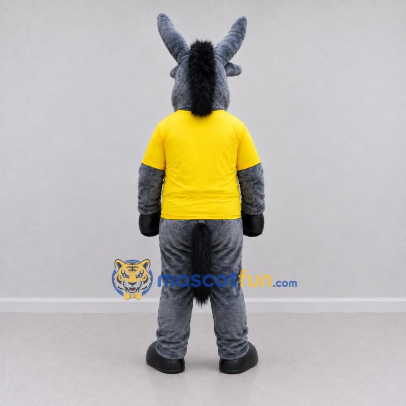 Custom Gray and Yellow Donkey in a T-Shirt Mascot Costume Adult Full Body Suit for School Events Custom Gray and Yellow Donkey in a T-Shirt Mascot Costume Adult Full Body Suit for School Events