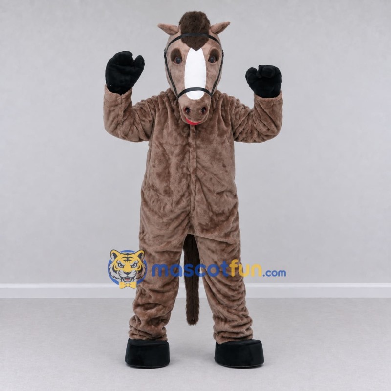 Custom Brown and White Horse with a Bridle Mascot Costume Adult Full Body Suit for Farm Events Custom Brown and White Horse with a Bridle Mascot Costume Adult Full Body Suit for Farm Events