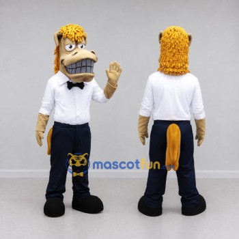 Custom Tan and White Horse in a Shirt and Bow Tie Mascot Costume Adult Full Body Suit for Theme Parties