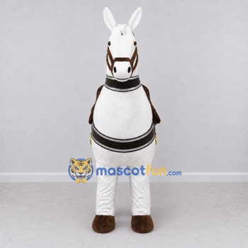 Custom White and Brown Horse with a Harness Mascot Costume Adult Full Body Suit for Farm Events Custom White and Brown Horse with a Harness Mascot Costume Adult Full Body Suit for Farm Events
