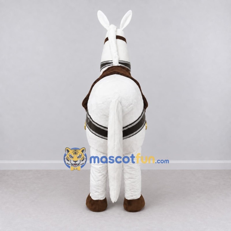 Custom White and Brown Horse with a Harness Mascot Costume Adult Full Body Suit for Farm Events Custom White and Brown Horse with a Harness Mascot Costume Adult Full Body Suit for Farm Events