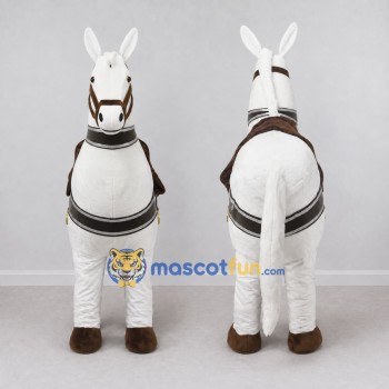 Custom White and Brown Horse with a Harness Mascot Costume Adult Full Body Suit for Farm Events
