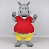 Custom Gray and Red Hippopotamus in a Shirt and Shorts Mascot Costume Adult Full Body Suit for School Events Custom Gray and Red Hippopotamus in a Shirt and Shorts Mascot Costume Adult Full Body Suit for School Events
