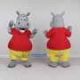Custom Gray and Red Hippopotamus in a Shirt and Shorts Mascot Costume Adult Full Body Suit for School Events