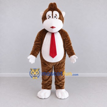 Custom Brown and White Monkey with a Red Tie Mascot Costume Adult Full Body Suit for School Events Custom Brown and White Monkey with a Red Tie Mascot Costume Adult Full Body Suit for School Events