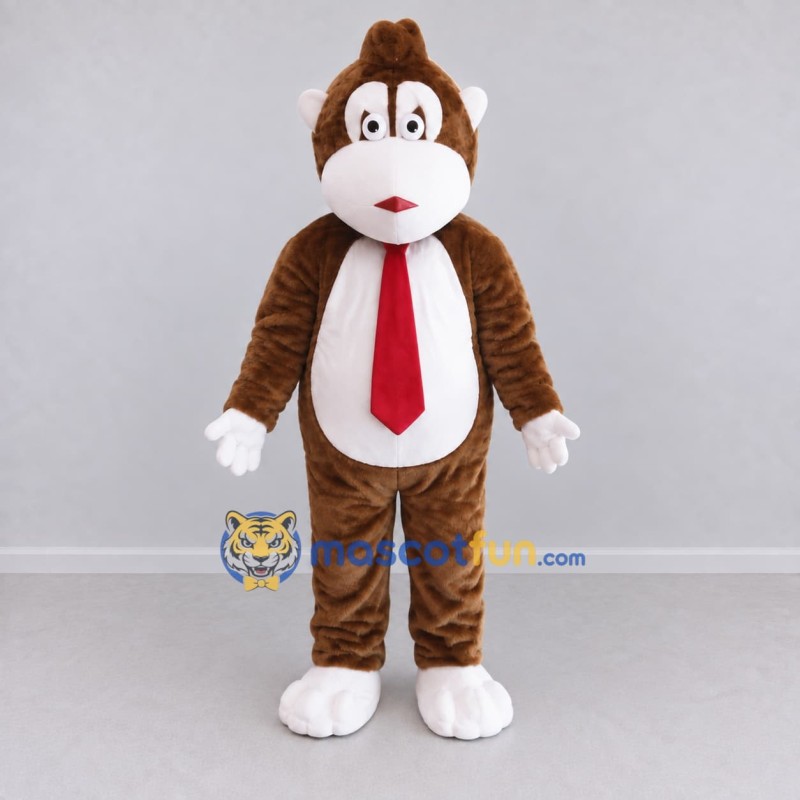 Custom Brown and White Monkey with a Red Tie Mascot Costume Adult Full Body Suit for School Events Custom Brown and White Monkey with a Red Tie Mascot Costume Adult Full Body Suit for School Events