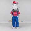 Custom Gray and Blue Hippopotamus in Suspenders and a Cap Mascot Costume Adult Full Body Suit for School Events Custom Gray and Blue Hippopotamus in Suspenders and a Cap Mascot Costume Adult Full Body Suit for School Events