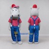 Custom Gray and Blue Hippopotamus in Suspenders and a Cap Mascot Costume Adult Full Body Suit for School Events Custom Gray and Blue Hippopotamus in Suspenders and a Cap Mascot Costume Adult Full Body Suit for School Events