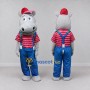 Custom Gray and Blue Hippopotamus in Suspenders and a Cap Mascot Costume Adult Full Body Suit for School Events