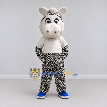 Custom Black and White Zebra in a T-Shirt Mascot Costume Adult Full Body Suit for School Events Custom Black and White Zebra in a T-Shirt Mascot Costume Adult Full Body Suit for School Events