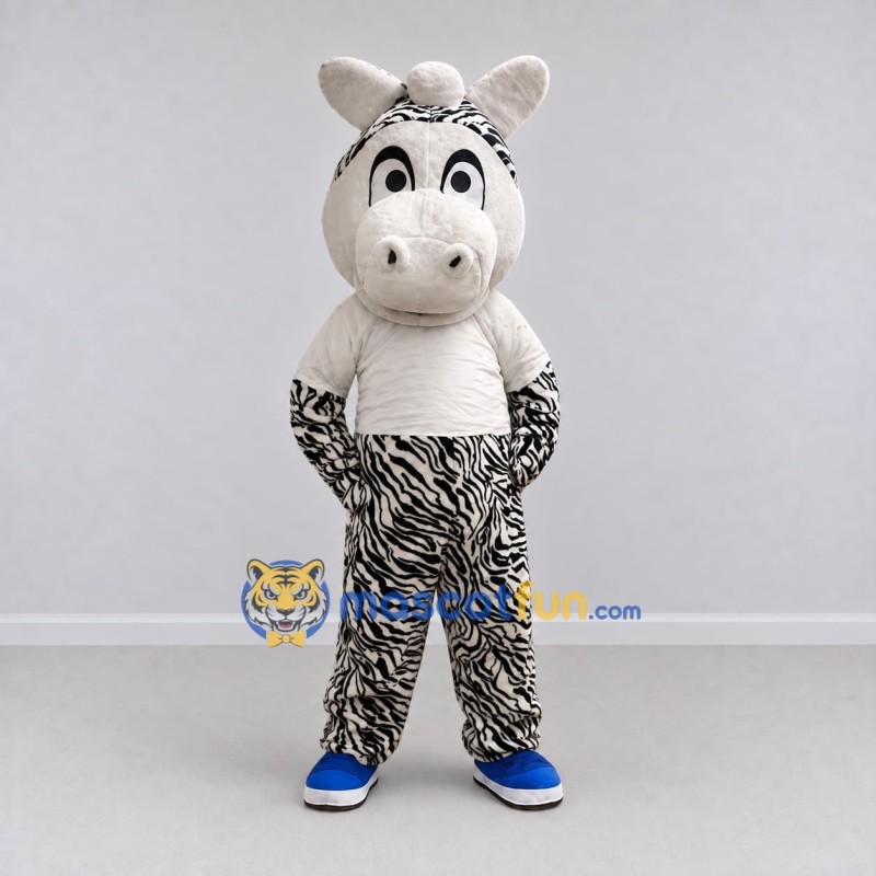 Custom Black and White Zebra in a T-Shirt Mascot Costume Adult Full Body Suit for School Events Custom Black and White Zebra in a T-Shirt Mascot Costume Adult Full Body Suit for School Events