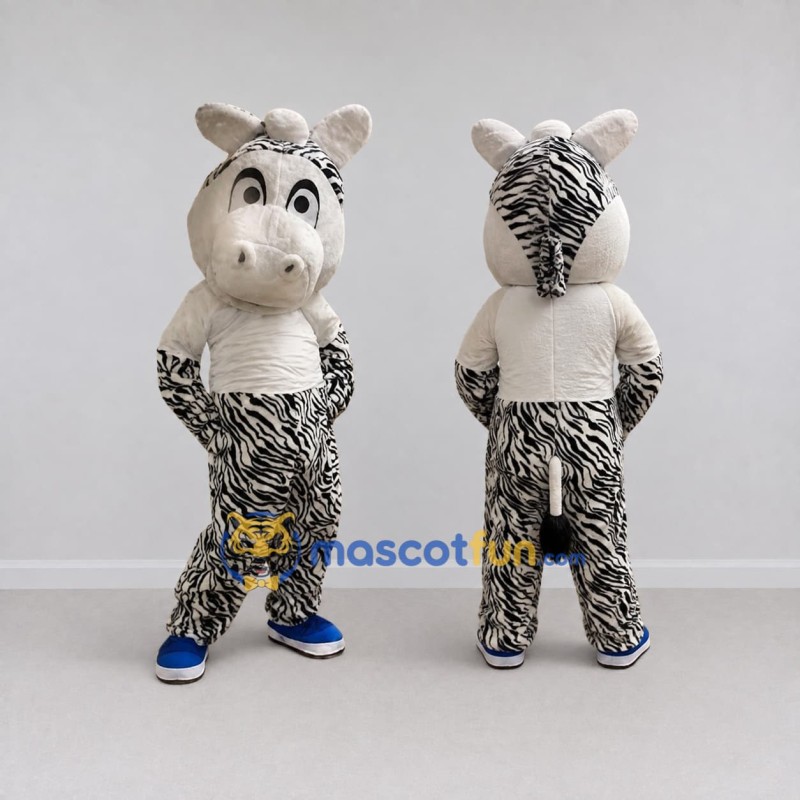 Custom Black and White Zebra in a T-Shirt Mascot Costume Adult Full Body Suit for School Events Custom Black and White Zebra in a T-Shirt Mascot Costume Adult Full Body Suit for School Events