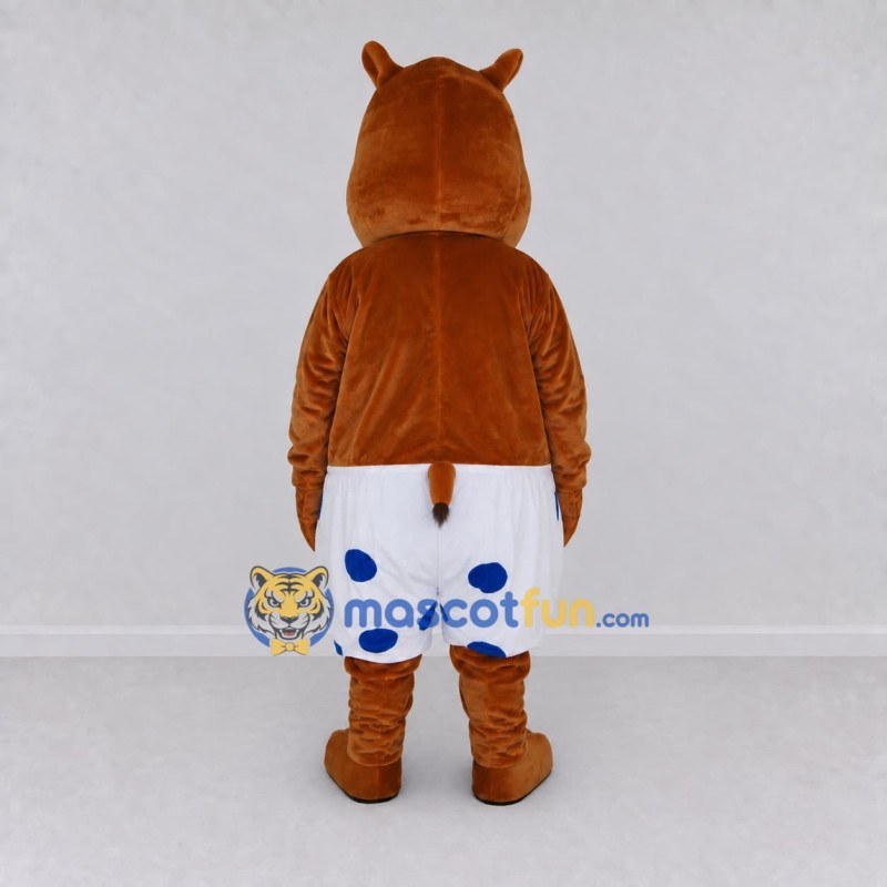 Custom Brown and White Hippopotamus in Polka Dot Shorts Mascot Costume Adult Full Body Suit for School Events Custom Brown and White Hippopotamus in Polka Dot Shorts Mascot Costume Adult Full Body Suit for School Events