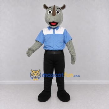Custom Gray and Blue Rhinoceros in a Shirt and Pants Mascot Costume Adult Full Body Suit for School Events Custom Gray and Blue Rhinoceros in a Shirt and Pants Mascot Costume Adult Full Body Suit for School Events