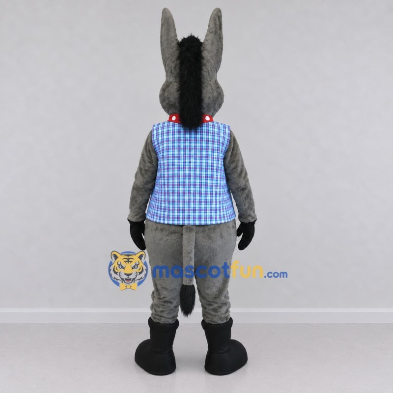 Custom Gray and Blue Donkey in a Checkered Vest Mascot Costume Adult Full Body Suit for School Events Custom Gray and Blue Donkey in a Checkered Vest Mascot Costume Adult Full Body Suit for School Events