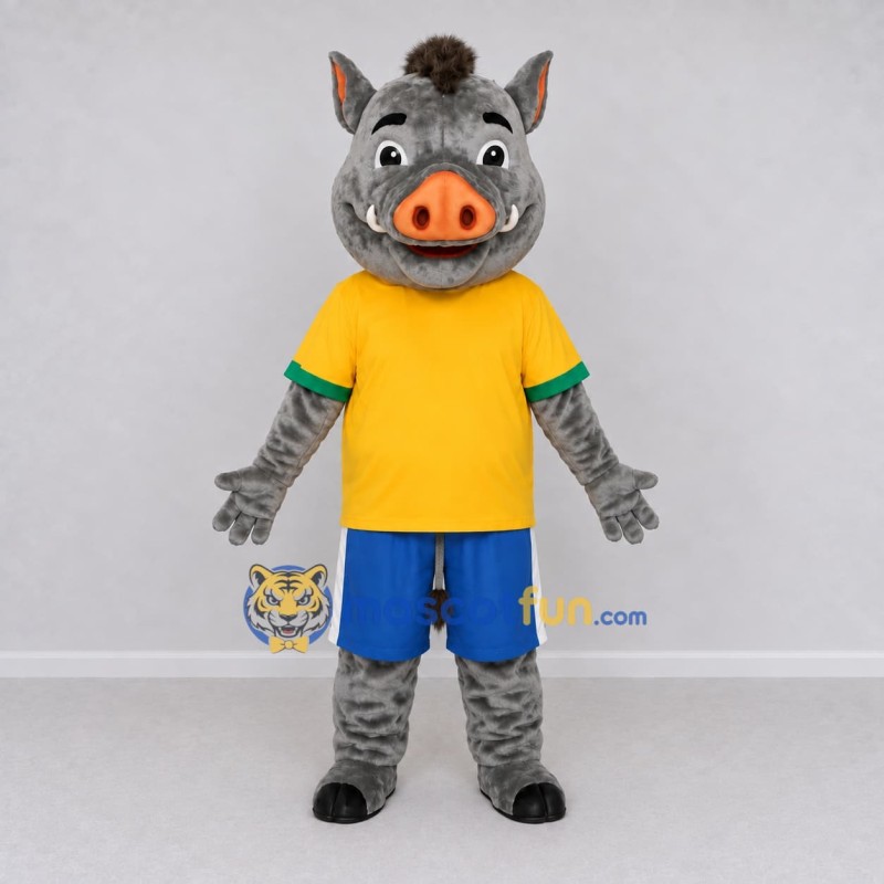 Custom Gray and Yellow Wild Boar in Sportswear Mascot Costume Adult Full Body Suit for Sports Events Custom Gray and Yellow Wild Boar in Sportswear Mascot Costume Adult Full Body Suit for Sports Events