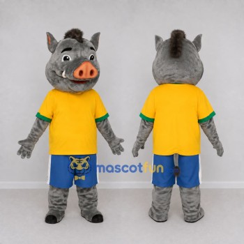 Custom Gray and Yellow Wild Boar in Sportswear Mascot Costume Adult Full Body Suit for Sports Events