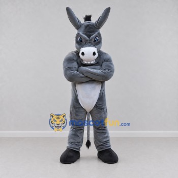 Custom Gray and White Muscular Donkey Mascot Costume Adult Full Body Suit for Sports Events