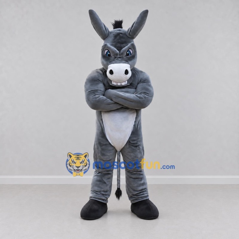 Custom Gray and White Muscular Donkey Mascot Costume Adult Full Body Suit for Sports Events Custom Gray and White Muscular Donkey Mascot Costume Adult Full Body Suit for Sports Events