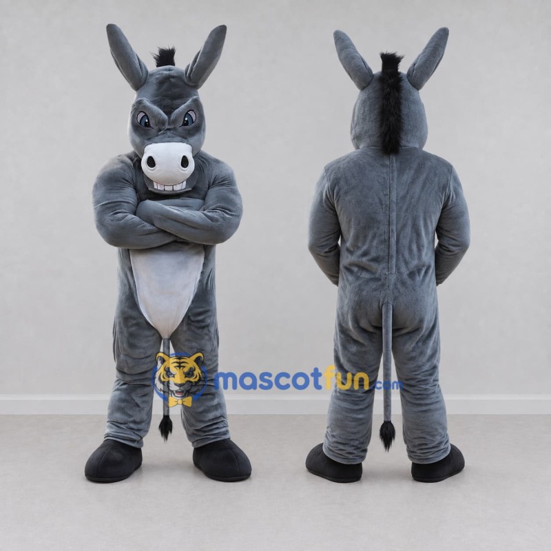 Custom Gray and White Muscular Donkey Mascot Costume Adult Full Body Suit for Sports Events Custom Gray and White Muscular Donkey Mascot Costume Adult Full Body Suit for Sports Events