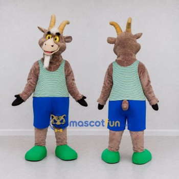 Custom Brown and Green Goat in Sportswear Mascot Costume Adult Full Body Suit for Sports Events
