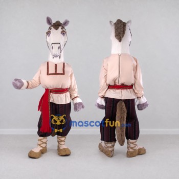Custom Gray and Cream Horse in a Tunic Mascot Costume Adult Full Body Suit for Theme Parties