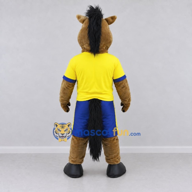 Custom Brown and Yellow Horse in Sportswear Mascot Costume Adult Full Body Suit for Sports Events Custom Brown and Yellow Horse in Sportswear Mascot Costume Adult Full Body Suit for Sports Events